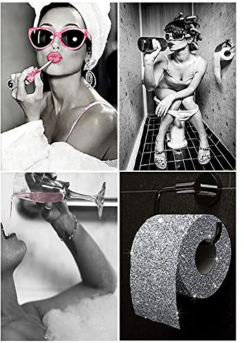 DCIDBEI 4 x Diamond Painting 30x40cm Diamond Painting Sexy Woman Diamond Painting Erwachsene Sexy Diamond Painting Lippenstift Diamant Painting Bilder Toilette Pink Diamond Painting Toilettenpapier