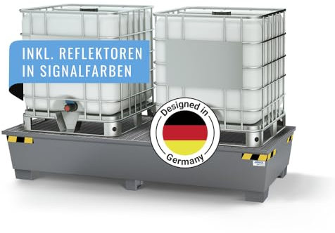 Auffangwanne pro-line aus Stahl für 2 IBC, lackiert, 2 Gitterrosten