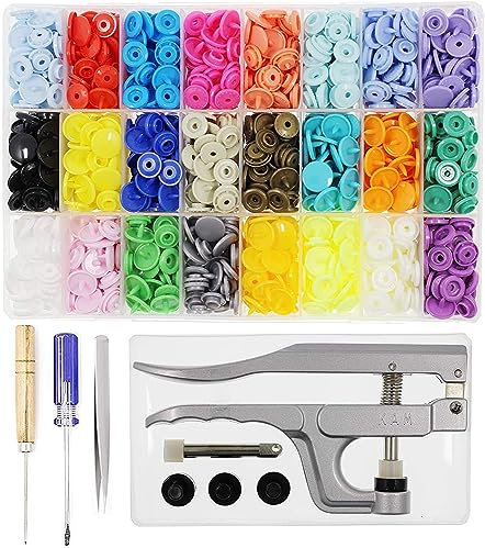 BetterJonny 384 Ensembles d'Agrafe Pression T5 12mm en Résine de 24 Couleurs avec Pince Métal pour Projets de Couture et D'artisanat