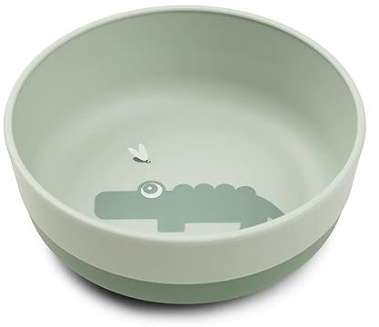 Done by Deer Foodie Schüssel Croco Grün, Ø12,5xH4,5cm – Baby Schüssel mit praktischer rutschfeste Unterseite - Plastikschüssel aus 100% PP in Lebensmittelqualität mit rutschfestem TPE