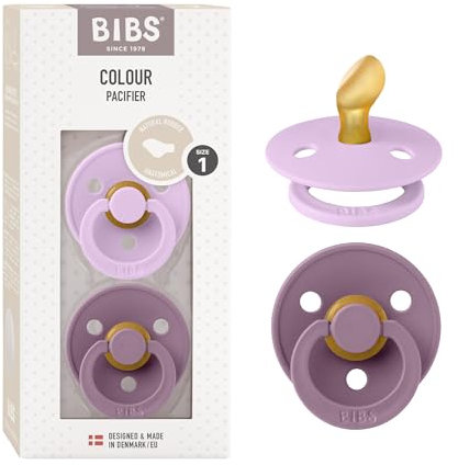 BIBS Colour Anatomical Schnuller 2er Pack, BPA-frei Dummy-Schnuller, Kiefergerechte Form. Naturkautschuk/Latex, Hergestellt in Dänemark, Größe 1 (0-6 Monate), Violet Sky/Mauve