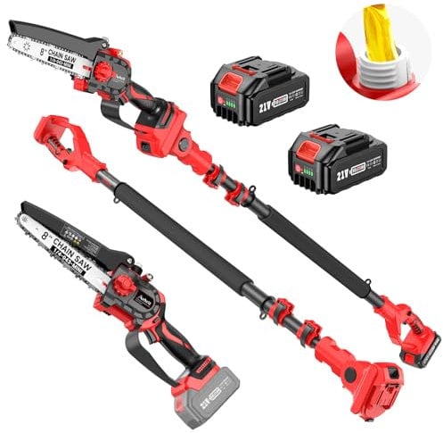 2 in 1 Mini Motosega a Batteria e Potatore Telescopico, Avhrit 8 Pollici Motosega Elettrica, Sistema di lubrificazione, 120° Testa Inclinabile, Altezza di Lavoro 16 FT