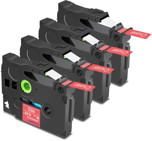 Cruxer 4er-Packung Kompatibel für Brother P-touch TZe-415 Red Laminierte Bänder,Weiß auf Roter 0,23'' 6mm x 8m Schriftband Ersatz für Brother PT-H100R PT-200 PT-H105 PT-H110 PT-D410 PT-E110VP