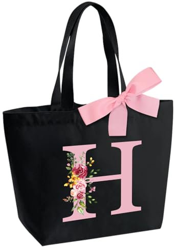 Personalisierte Initialen Tragetasche, Wasserdicht Handtasche Damen, Shopper Tasche Tote Bag mit Innentasche und Reißverschluss Weihnachten Geschenke für Frauen Mutter Freundin Braut Brautjungfern H