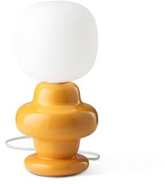 Licht-Erlebnisse Tischleuchte Retro Design Keramik Glas H: 35 cm Ø 17 cm klein in Gelb Weiß E14 Tischlampe Wohnzimmer Nachttischlampe Schlafzimmer