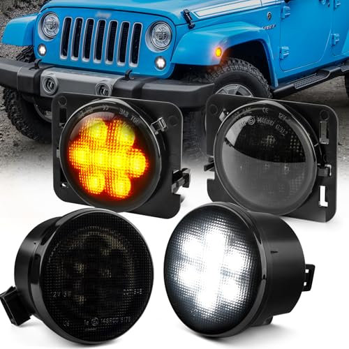 OZ-LAMPE 4 Stücke Front Blinker Seitenblinker für Jeep Wrangler JK 2007-2015, Weiß/Amber Blinker mit Canbus Fehlerfrei