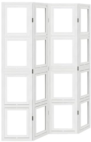 140-145 x 180 cm Raumteiler, 4-teilig Paravent Faltbar, Trennwand für Schlafzimmer Wohnzimmer Büro, Spanische Wand Sichtschutz,Weiß Massivholz Paulownia