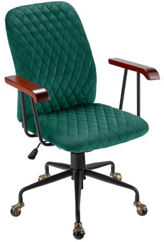 HOMASIS Bürostuhl aus Samt, drehbarer & höhenverstellbarer Schreibtischstuhl mit Rückenlehne & Armlehnen, ergonomischer Computerstuhl gepolstert, Retro, bis zu 150 kg belastbar (Grün)