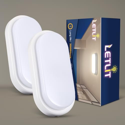 Letlit Deckenleuchte LED Wandleuchte Innen 2 Stück, 12W 1200LM Kellerlampe LED Lampe Deckenlampe Oval, IP54 Wandlampe Außen Feuchtraumleuchte, Neturalweiß 4000K Kellerleuchte für Keller Flur Garage