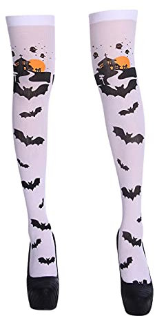 Zehensocken Damen 3538 Lustige Socken Damen 35 38 Halloween Damen Up Dress Socken Requisiten Party Overknee Socken Urlaub Cosplay Kostüm Urlaubssocken Sneaker Socken Damen 3538 (White, One Size)