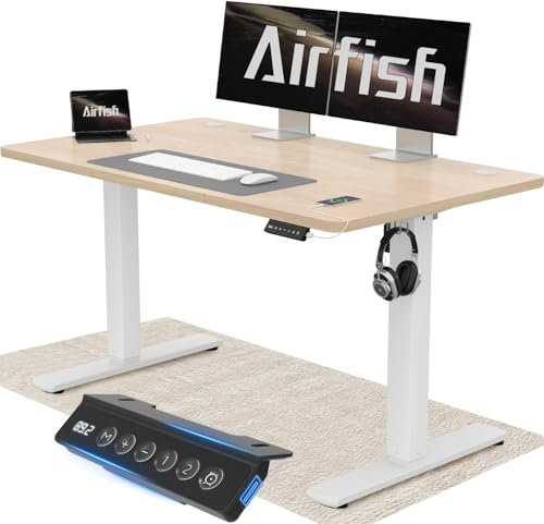 Airfish Höhenverstellbarer Schreibtisch 120x60cm mit USB-Buchse, Schreibtisch Höhenverstellbar Elektrisch mit Memory Funktion, 73-118cm,Beige