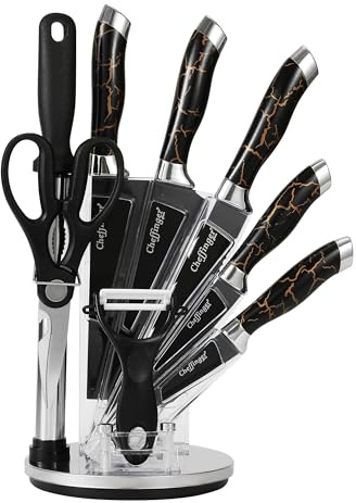 Messer-Set Kochmesser Küchenmesser mit Messerständer 9-tlg. Rungassi Marmor Silber KS 09