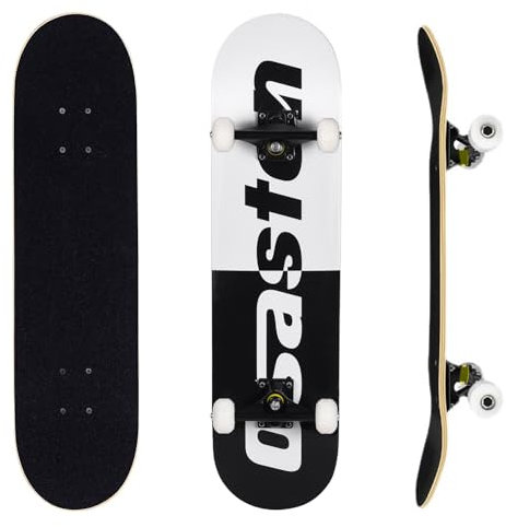 ERNAN Skateboard 31x8 Zoll Komplette für Kinder Jugendliche Erwachsene, komplettes Standard-Skateboards, 7 Schichten Ahorn-Deck, konkaves Skateboard (Black and White)