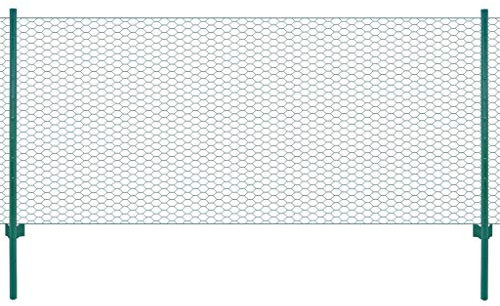 IKAYAA Maschendrahtzaun mit Pfosten Stahl 25 x 0,5 m Grün, Garten Zaun Für Draußen, Drahtzaun, Gitterzaun, Gartenzaun