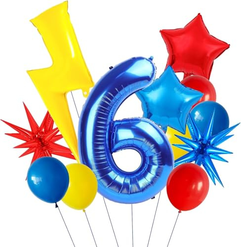 Luftballons Geburtstag 6 Jahre,12 Stück Blitz Luftballon 6. Geburtstag mit Bunte Latex Luftballons Folienballon für Kinder Babyparty Jubiläum