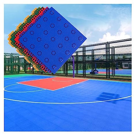 Interlocking Sports Flooring Tiles for Outdoor Basketball Courts, Waterproof & Anti-Slip with Self-Draining Design