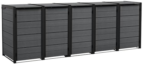 Cache-poubelle Hide Away - 1200 l - Flexible et extensible - Cadre en acier - Avec vérins à gaz - Anthracite - Aspect bois naturel - Résistant aux intempéries et sans entretien - Ventilé