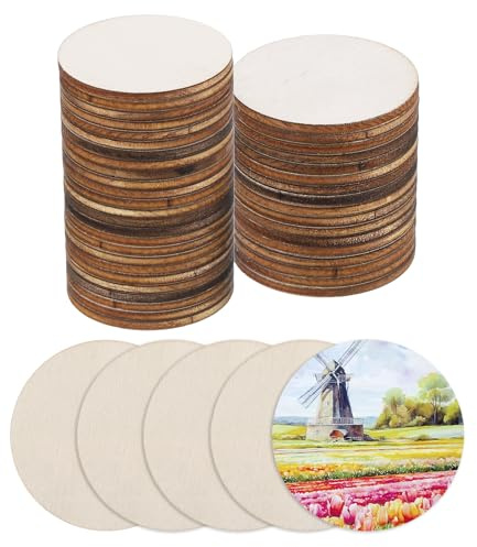 QUARKZMAN Holz zum Basteln, 50 Stück 4cm Holzscheiben | Rund Deko zum Bemalen, für Hochzeit，DIY Basteln, Brandmalerei，Geschenk，Weihnachtsschmuck
