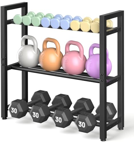 Dumbbell Rack Stand Only, Weight Rack for Home Gym, Heavy-Duty Kettlebell Rack, 3 Tier Adjustable Weight Storage Racks, Space-Saving Home Gym Organizer