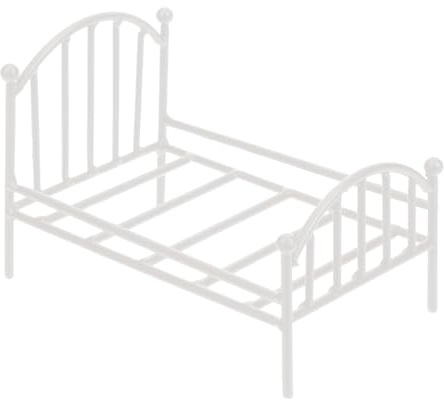 Puppenbett für Unterhaltung – Mini-Metallmöbel, klassisches kleines Schlafzimmer-Modell, Retro-Puppenhäuser-Zubehör, elegantes kleines Bett, Sammlerstück, Spielzimmer-Dekoration für Kinderzimmer