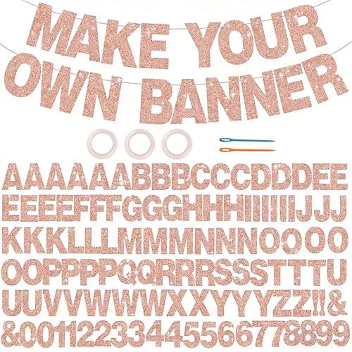 111 Stück DIY Girlande Selbst Gestalten, Happy Birthday Banner mit Buchstaben Zahlen Symbole, Personalisiertes Papier Banner zum Aufhängen, Perfekt für Geburtstag Hochzeit Party Tauf Feie (Roségold)