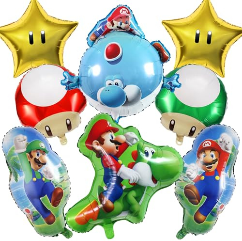 8 Stk Supe Mari Luftballons Set für Kindergeburtstag Party Deko (B) | Geburtstagsdeko, Folienballon Set, Geburtstag Ballons