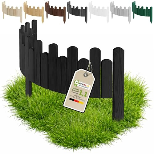 Floranica Beeteinfassung Holz Rollzaun 20 cm x 100 cm Schwarz Beetumrandung Rasenkante Rollborder Palisade Gartenzaun