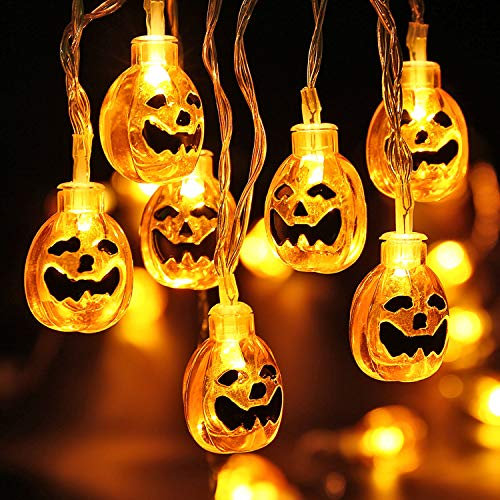 LED Kürbis Lichterkette, BrizLabs 3D Halloween Schnur Lichter 30 LED Karneval Deko Lichterketten Innen Batteriebetrieben Beleuchtung Dekoration für Weihnachten Party Cosplay, Warmweiß