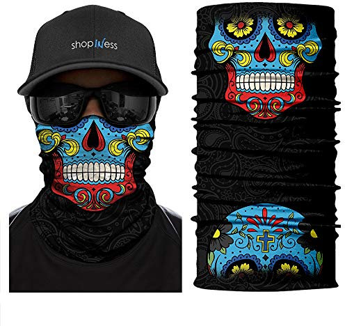 ShopINess Unisex Schlauchschal Halswärmer Neckwarmer schlauchtuch totenkopf für Motorrad Bikes Sport Festival Halloween Karneval - Mexikanische Totenschädel