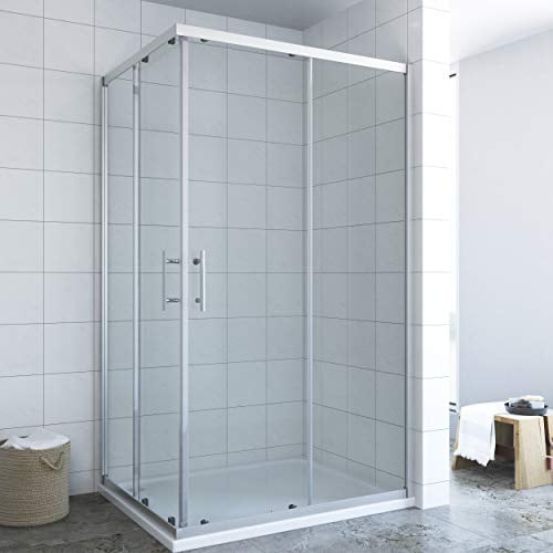 Duschkabine Eckeinstieg 100x75 x 185 cm Schiebetür Eckdusche Duschabtrennung Duschtrennwand Glaswand Duschwand Glas Duschtür Eck Dusche ESG Echtglas Sicherheitsglas ohne Duschtasse | AQUABATOS