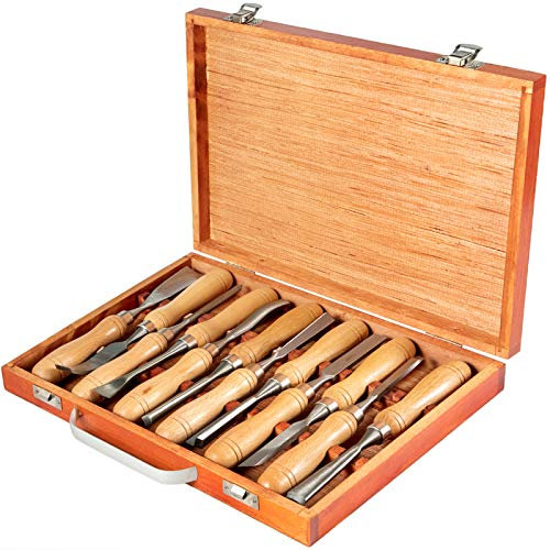 Mophorn Scalpello Legno 12 Pezzi 3,75Pollici/9.5CM Set di Scalpelli Tornio Legno Scalpello per Tornitura del Legno Intaglio Del Legno con Manici in Legno