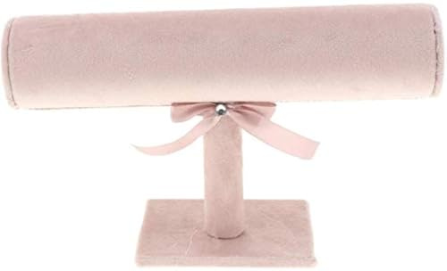 FRECI Schmuckständer, T-Form, Samt, Schwarz, Schmuckständer, Vitrine, Organizer für Armbänder, Uhren, Halsketten, dekorative Ketten – Pink