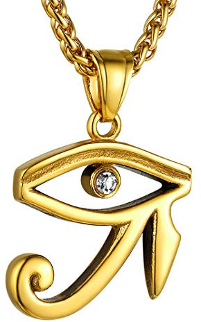GoldChic Collier Oeil d'Horus Homme Pendentif Amulette Égyptienne, Bijoux Amulette Homme Chaîne Plaqué 18 carats