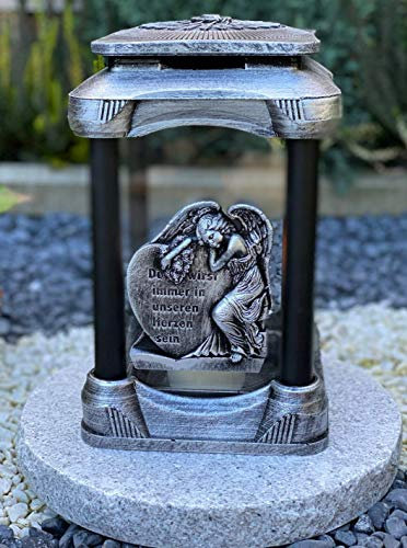 Grablampe Handmade NEU Herz - Engel Motiv mit Beschriftung Grablicht Grabkerze Grabdekoration Grabschmuck Gartenlampe incl.Grabkerze