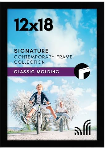 Americanflat 12x18 Poster Frame with Shatter-Resistant Glass - Signature Collection - Gallery-Style Frames Made of Engineered Wood - Photo Frame for Wall Display - Black