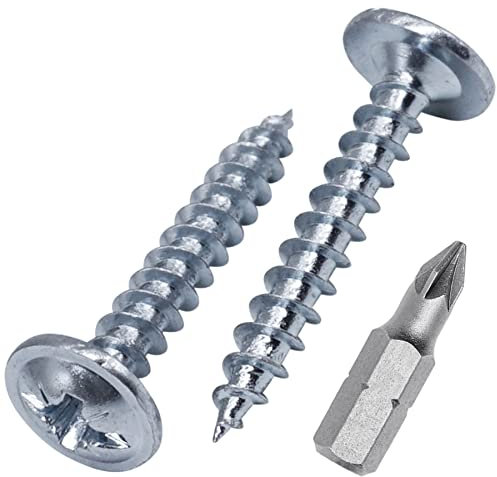 Lot de 1100 vis à bois en acier zingué 4,0 x 25 mm, vis en métal, tête bombée modifiée, auto-taraudeuse (1100, 4,0 x 25 mm)