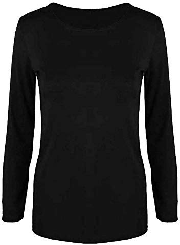 Womens Long Sleeve Stretch Plain Round Scoop Neck T Shirt Top Stretchy Casual Wear Top