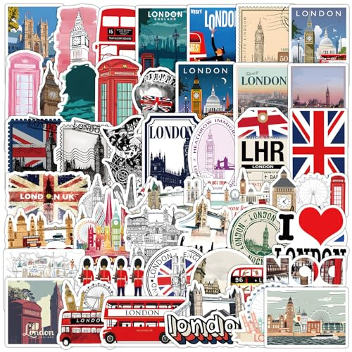 50 Stück Aufkleber wasserfeste Vintage Vinyl Stickers Sticker für Stamm Wasserflaschen Scrapbooking Laptops Handyhüllen Teenager-Mädchen London