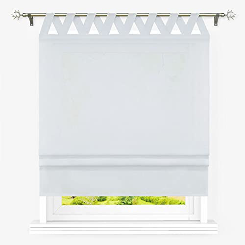 Heichkell Raffrollo mit V-Schlaufen Blickdicht Raffgardine Wohnzimmer Einfarbige Fensterstores Schlaufenrollo Leinen Faltenrollo Verdunklung Grau BxH 120x140 cm