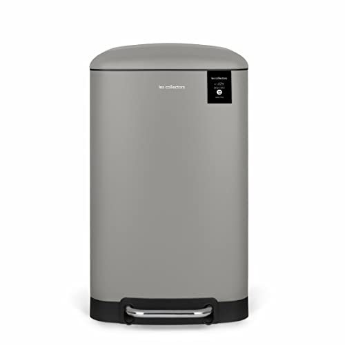 Les Collectors Poubelle Cuisine à pédale Acier Inoxydable n°725, Capacité 30 L, Compacte, Pratique, Seau intérieur amovible, Design, Résistante, Fermeture couvercle silencieuse, Gris Clair