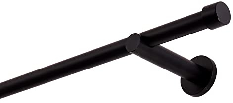 Gardinenstange schwarz 240 cm 1-läufig 19 mm aus Metall Wandbefestigung Endstück Kappe
