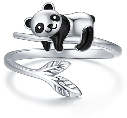Panda Ringe 925 Sterling Silber Lucky Panda Einstellbarer Offener Ring Tier Panda Schmuck Geschenk Weihnachten für Frauen Panda Liebhaber…
