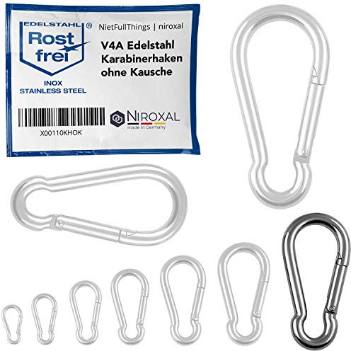 1 Stück Karabinerhaken groß 10mm Starke Karabiner Edelstahl Haken Schlüsselanhänger ohne Auge Kausche Bruchlast 1.800 kg Edestahhlkarabiner 10x100 mm Hängematte Schaukel