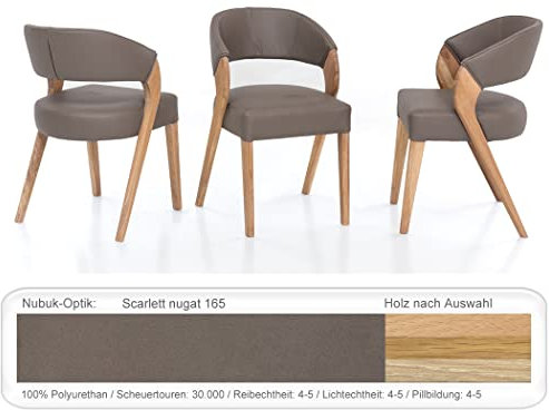 6X eleganter Polsterstuhl Alani 1 hochwertiger Stuhl Esszimmerstuhl Massivholzstuhl Küchenstuhl Verschiedene Varianten, Holzart:Eiche Natur geölt, Bezugstoff:Scarlett Nougat