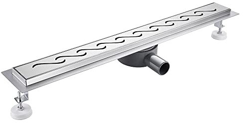 Caniveau de douche 80 cm plat, siphon 360° avec arrêt d'odeur et filtre à cheveux ensemble complet de caniveau de douche siphon de sol en acier inoxydable pour cabine de douche paroi de douche