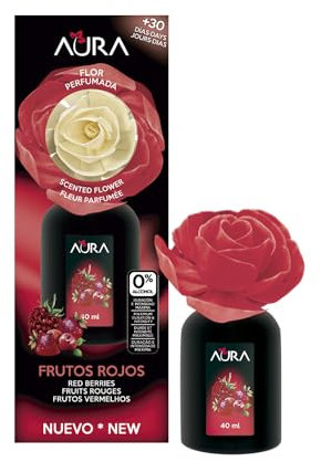 AURA. Ambientador Flor Perfumada para el hogar 40ml. Aroma a Frutos Rojos. Más de 4 semanas de duración