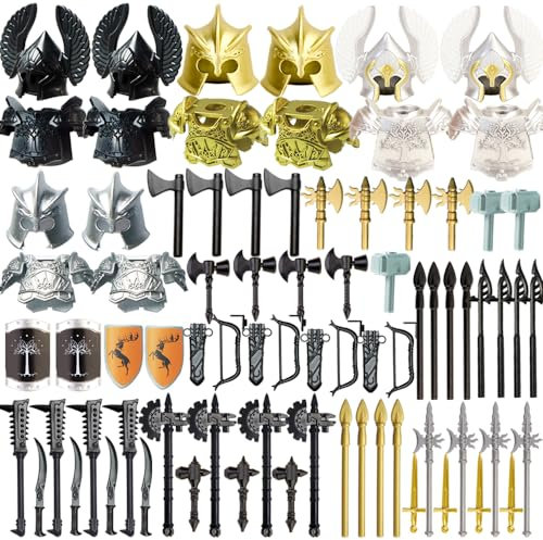 MISINI RZ80 Mittelalterliche Ritter Waffenpaket Zubehör Kit Ritterwaffen Spielzeugset Einschließlich Rüstung Helmschild Barding Pferde Kompatibel mit Mittelalterliche Waffe