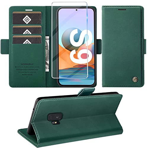 Giyer Handyhülle für Samsung Galaxy S9 Hülle mit Schutzfolie, Standfunktion Kartenfach Wallet Premium Leder Schutzhülle S9 Flip Case Cover Stoßfeste Klapphülle S9 5.8 Zoll (grün)
