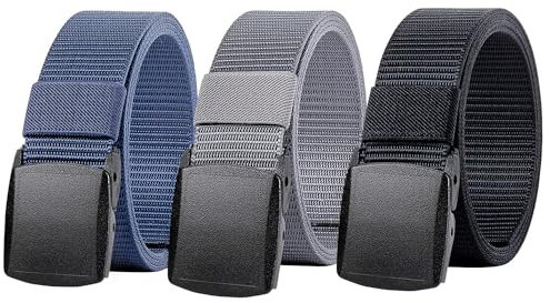 KNNICE Gürtel Herren Arbeitsgürtel, Taktischer Gürtel 3,8cm Breite Nylon Unisex Canvas Gürtel Damen (3er Schwarz+Grau+Blau)