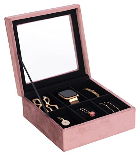 AmeliaHome Schmuckkasten Aufbewahrungsbox Schmuckschatulle Organizer 18x7 cm Glasen Altrosa